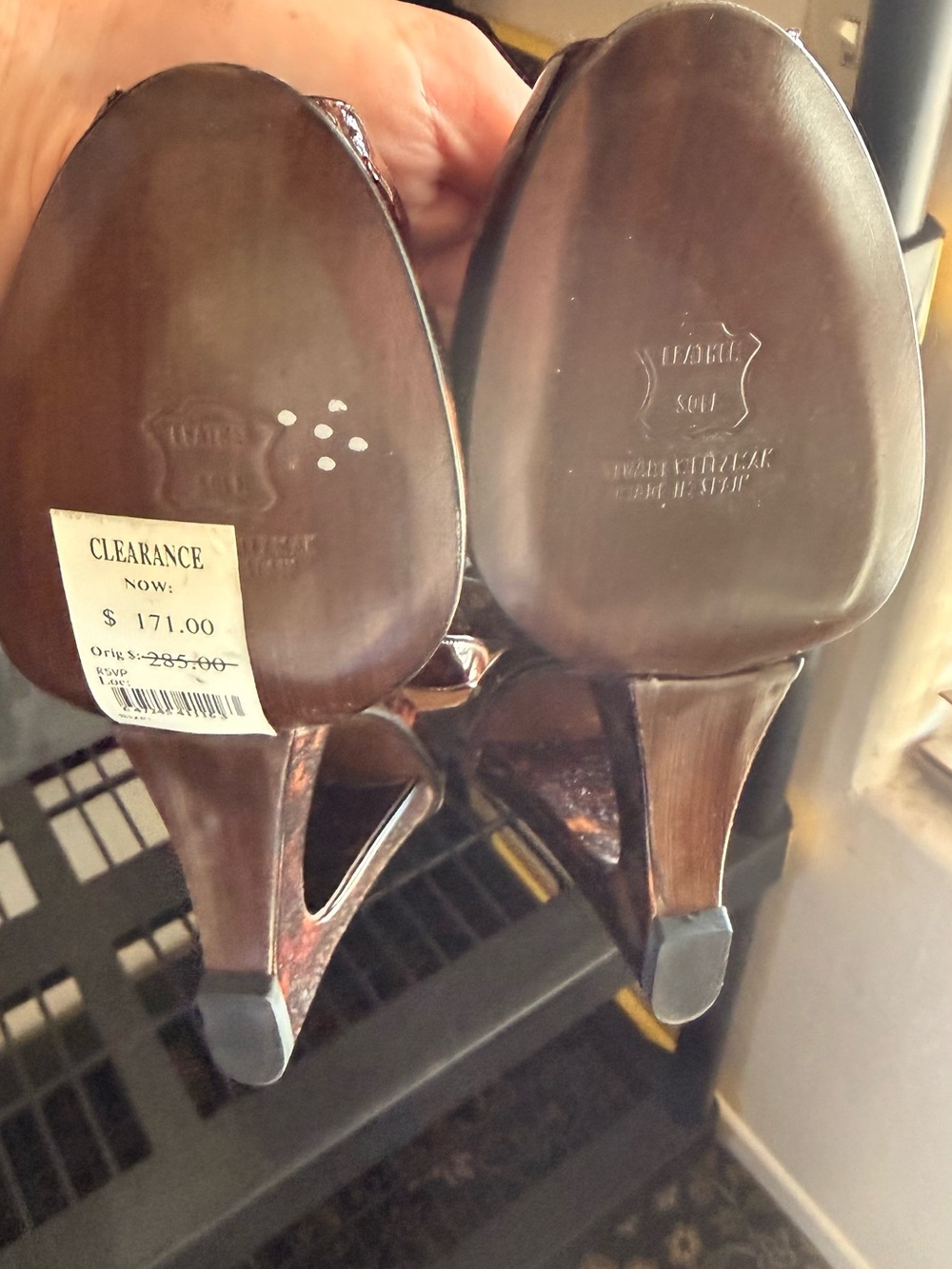 NWT Stuart Weitzman Tortoiseshell Patent Peep-Toe Slingback Heels 9.5 - Picture 7 of 7